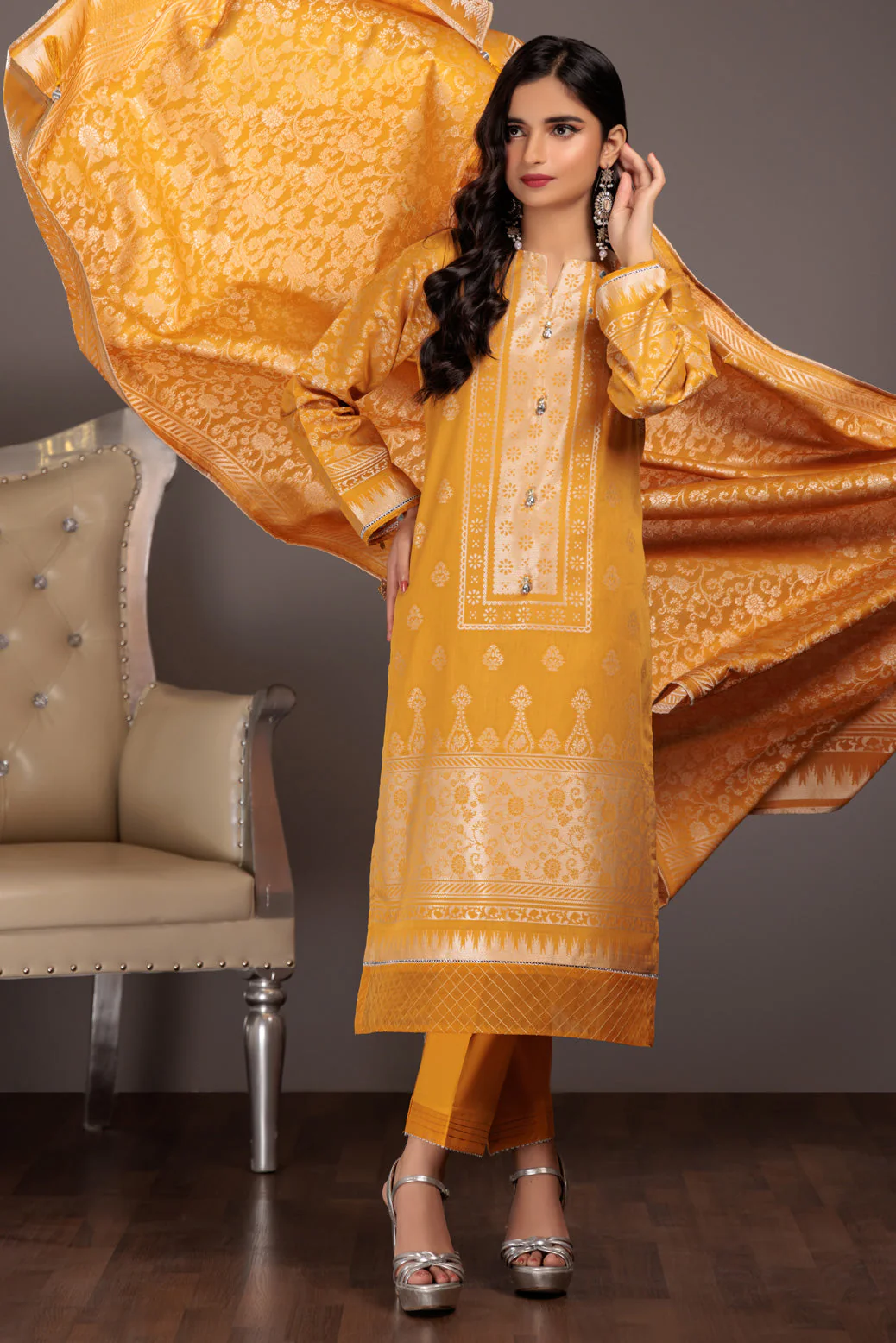 YELLOW-JACQUARD-3 PIECE (JAS233P19) - Image 2